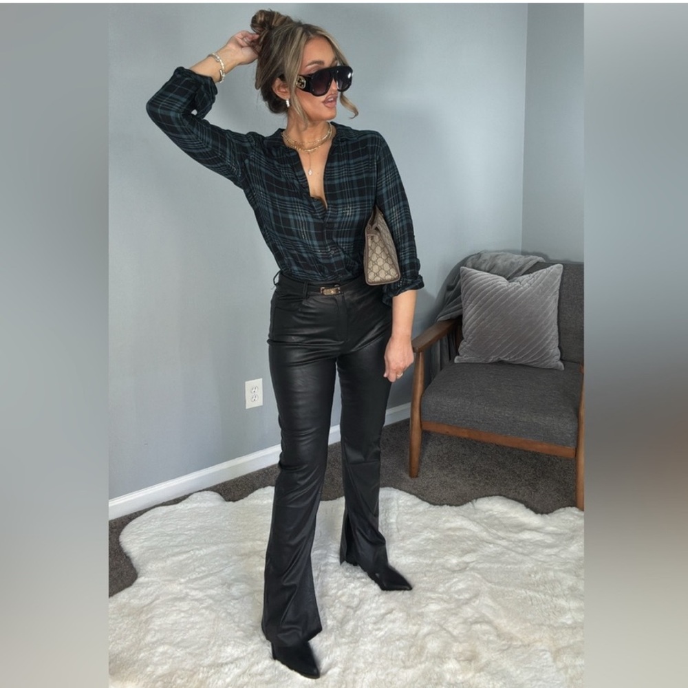 Vici Black Faux Leather Boot Cut Pants